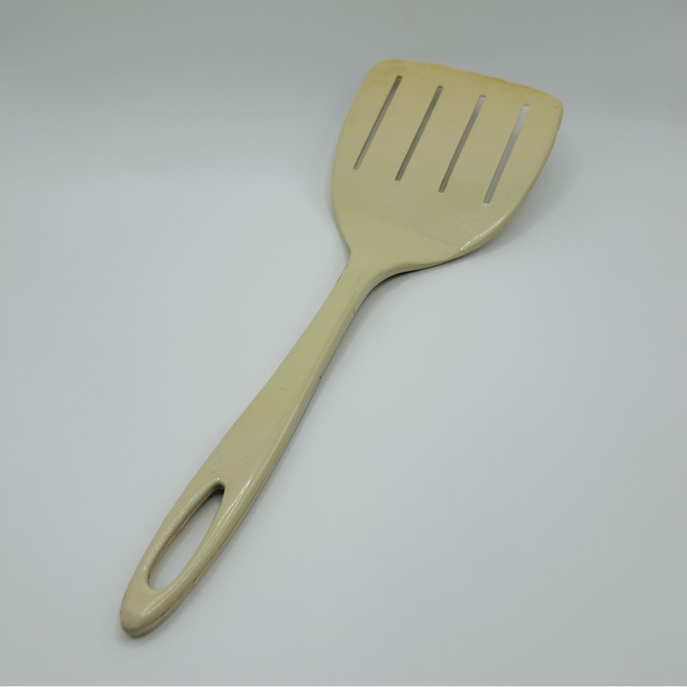 Vintage Wide Slotted Almond Beige Spatula Ensar Corp USA
